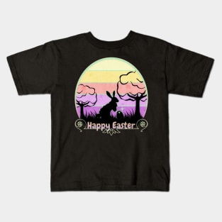 Happy Easter Bunny Badge Retro Sunset Edition Kids T-Shirt